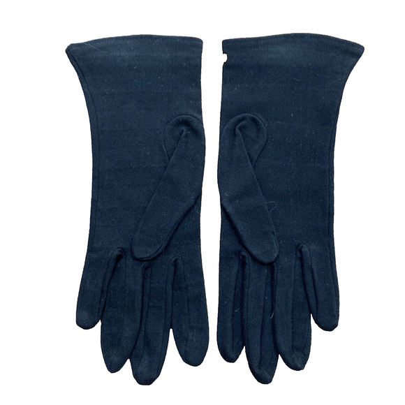 Vintage Black Fabric Driving Gloves Brass Studs Wrist Length Cotton Mid Century - Picture 3 of 8